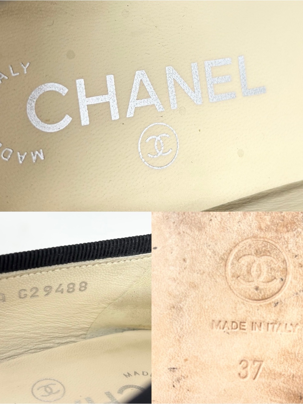 Chanel CC Logo Cap Toe Tweed Ballet Flats Black White Size 37 Authentic - Picture 15 of 15